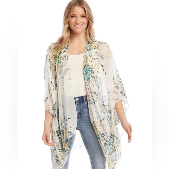 Karen Kane Open Front Sheer Floral Kimono - Picture 1 of 5
